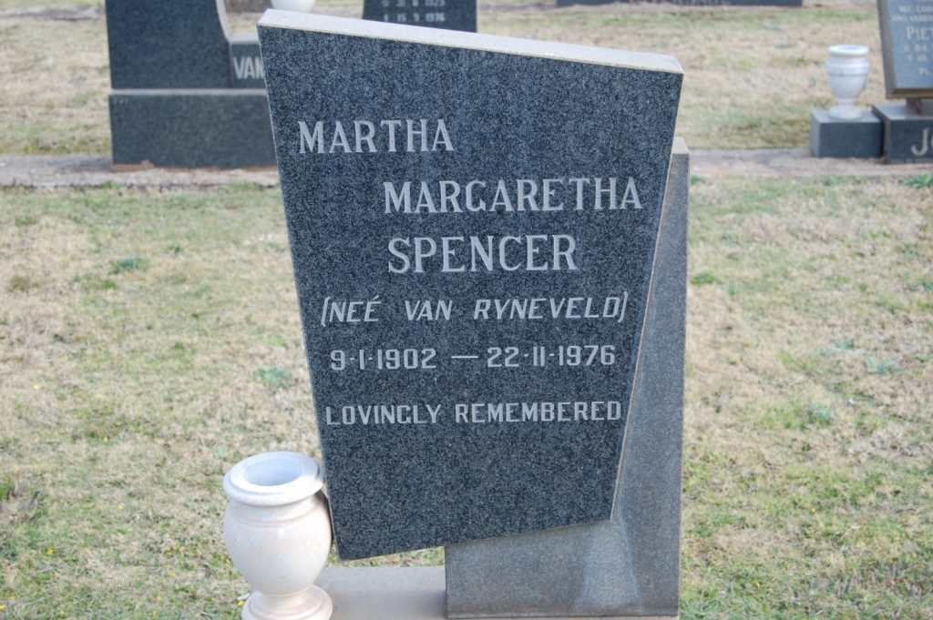SPENCER Martha Margaretha nee VAN RYNEVELD 1902-1976
