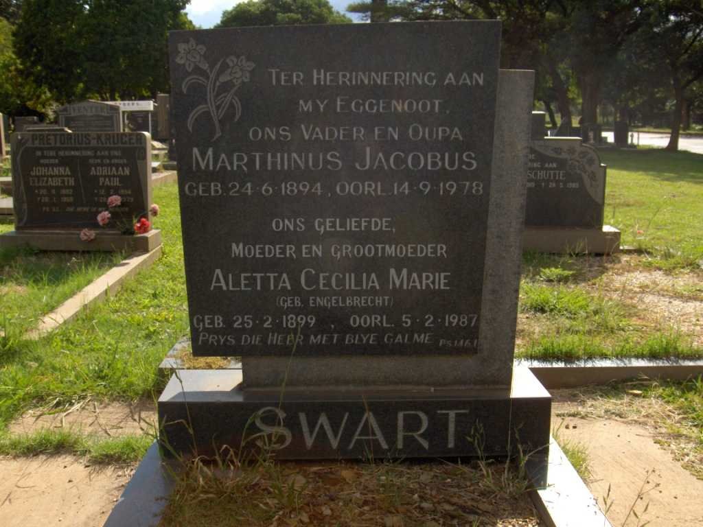 SWART Marthinus Jacobus 1894-1978 &amp; Aletta Cecilia Marie ENGELBRECHT 1899-1987