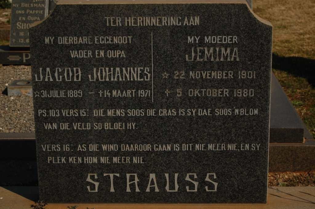 STRAUSS Jacob Johannes 1889-1971 &amp; Jemina 1901-1980
