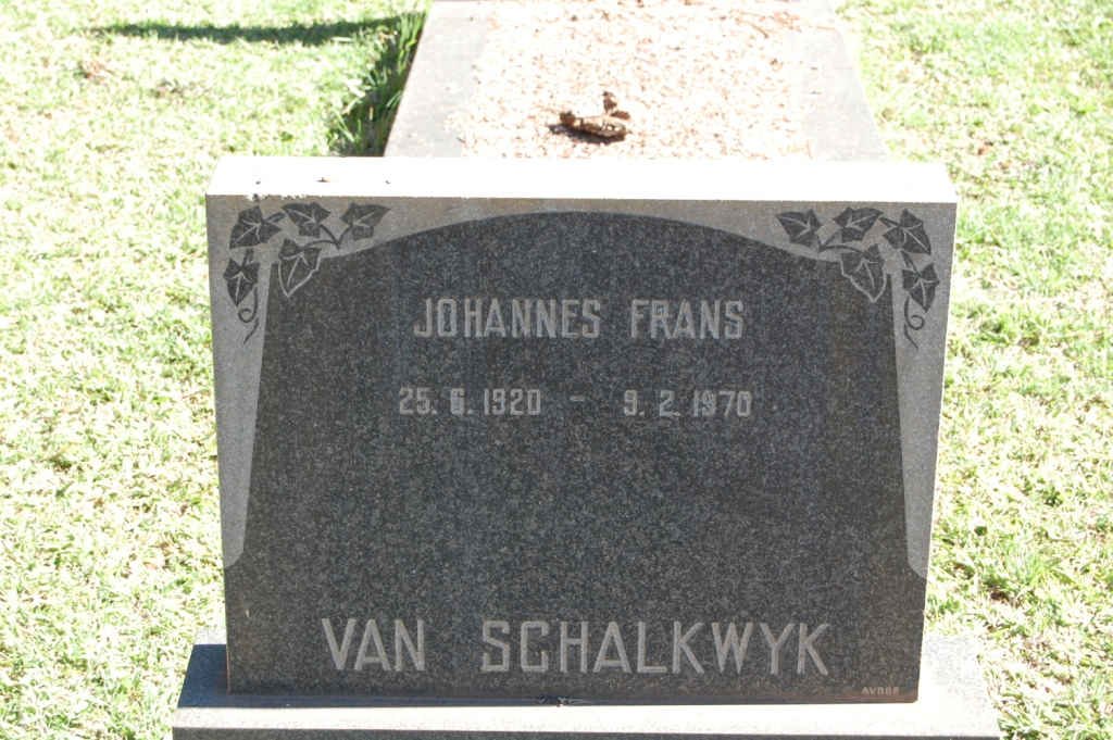 SCHALKWYK Johannes Frans, van 1920-1970
