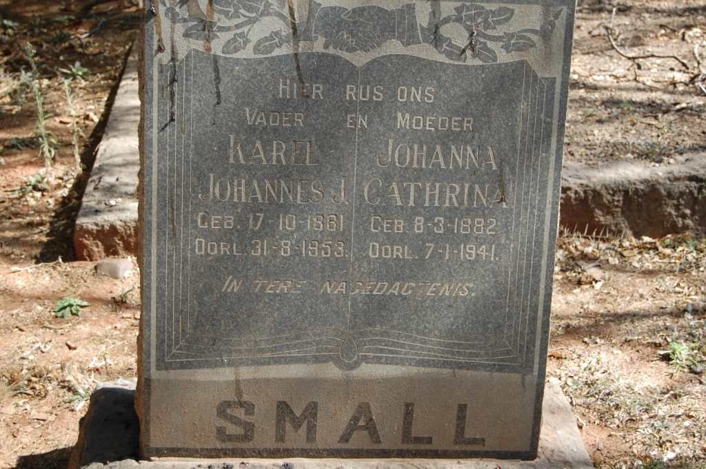 SMALL Karel Johannes J. 1881-1953 &amp; Johanna Catherina 1882-1941