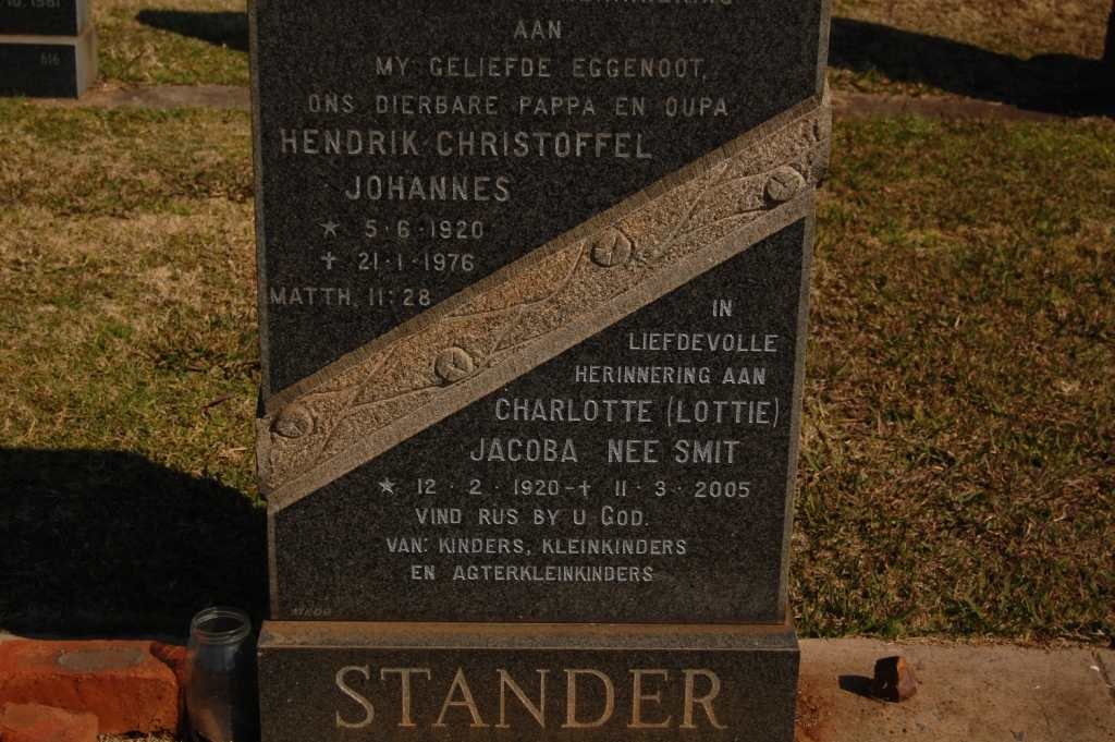 STANDER Hendrik Christoffel Johannes 1920-1976 &amp; Charlotte Jacoba SMIT 1920-2000