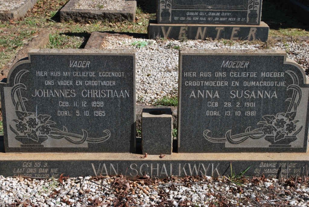 SCHALKWYK Johannes Christiaan, van 1898-1965 &amp; Anna Susanna 1901-1981