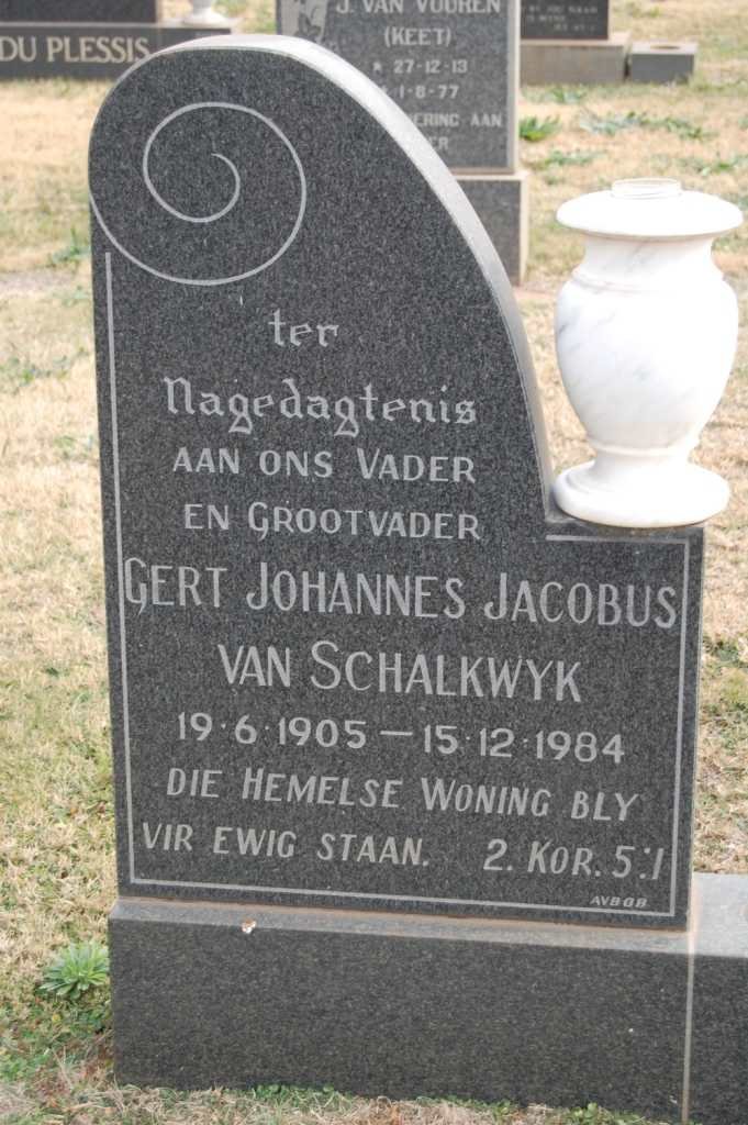 SCHALKWYK Gert Johannes Jacobus, van 1905-1984
