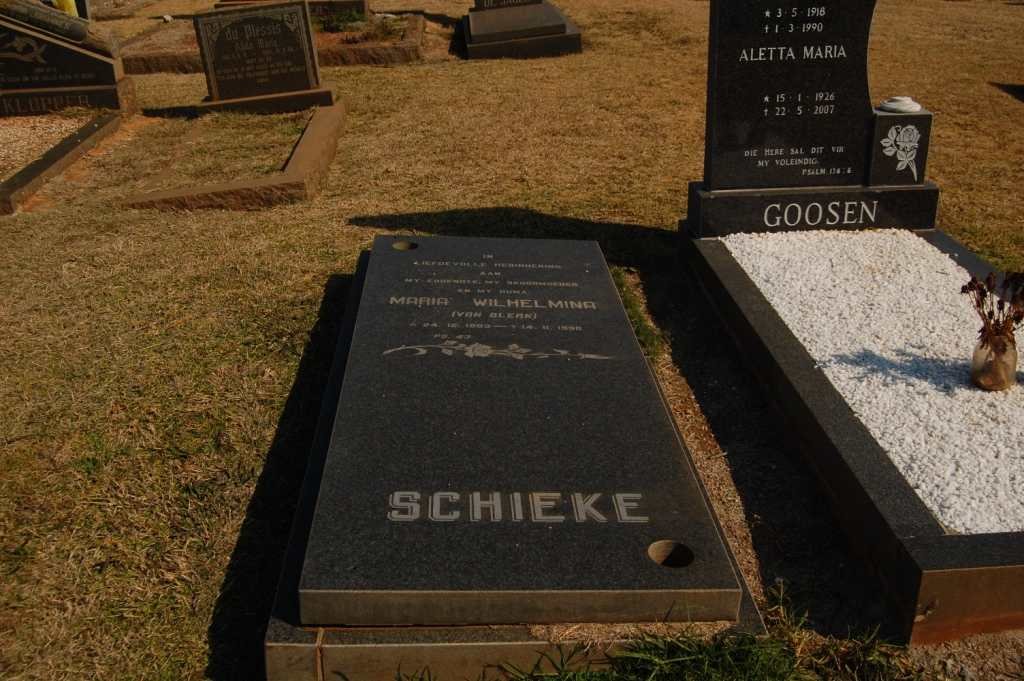 SCHIEKE Maria Wilhelmina nee VAN BLERK 1903-1990 :: GOOSEN Aletta Maria 1926-2002