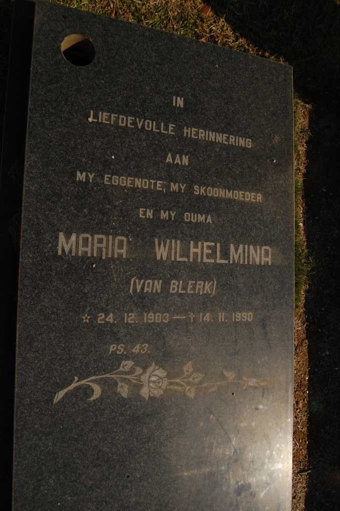 SCHIEKE Maria Wilhelmina nee VAN BLERK 1903-1990