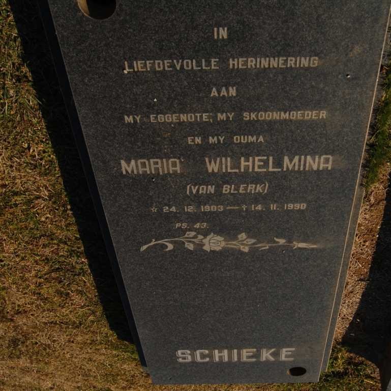 SCHIEKE Maria Wilhelmina nee VAN BLERK 1903-1990