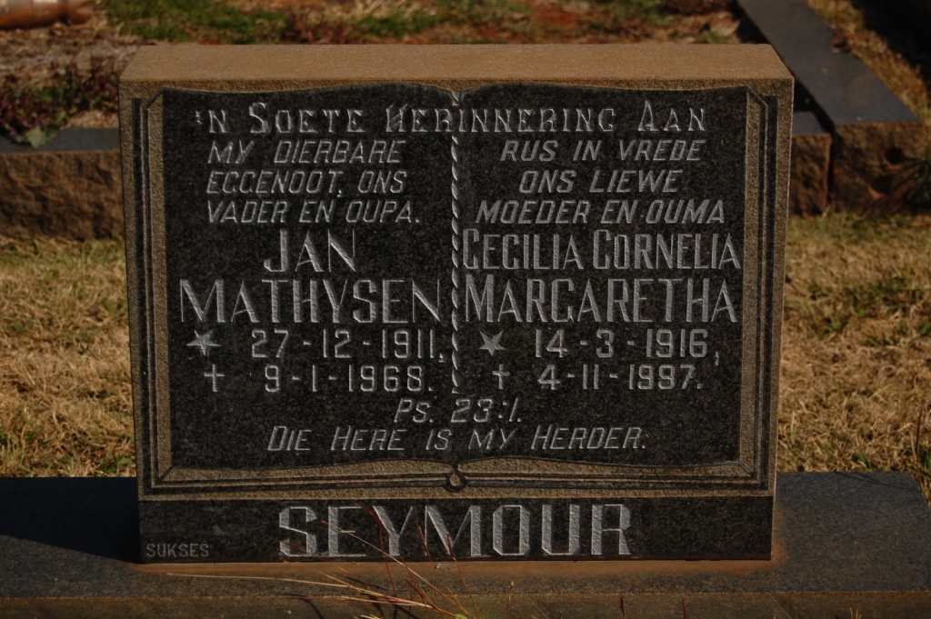 SEYMOUR Jan Mathysen 1911-1968 &amp; Cecilia Cornelia Margaretha 1916-1997