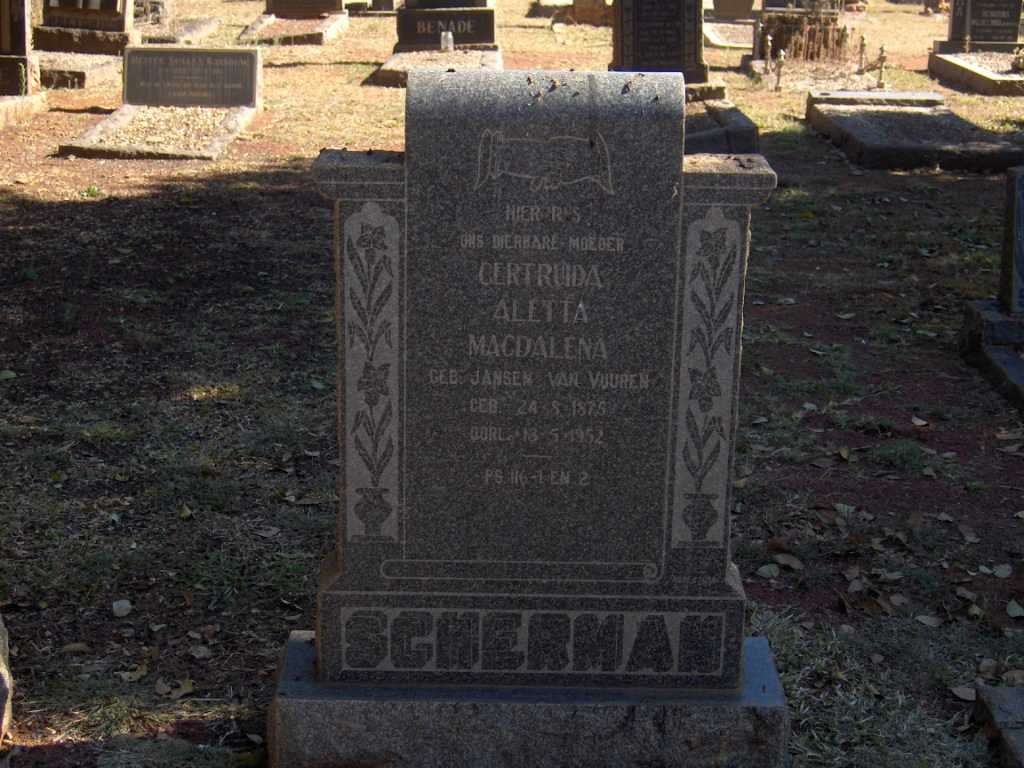 SCHERMAN Gertruida Aletta Magdalena nee JANSEN VAN VUUREN 1875-1952