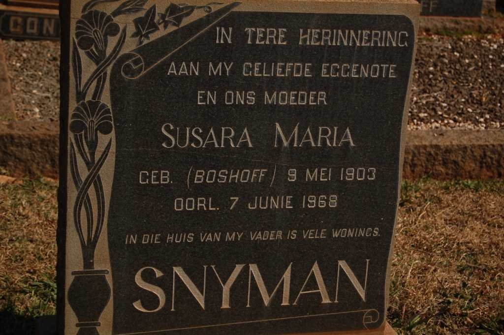 SNYMAN Susara Maria nee BOSHOFF 1903-1968