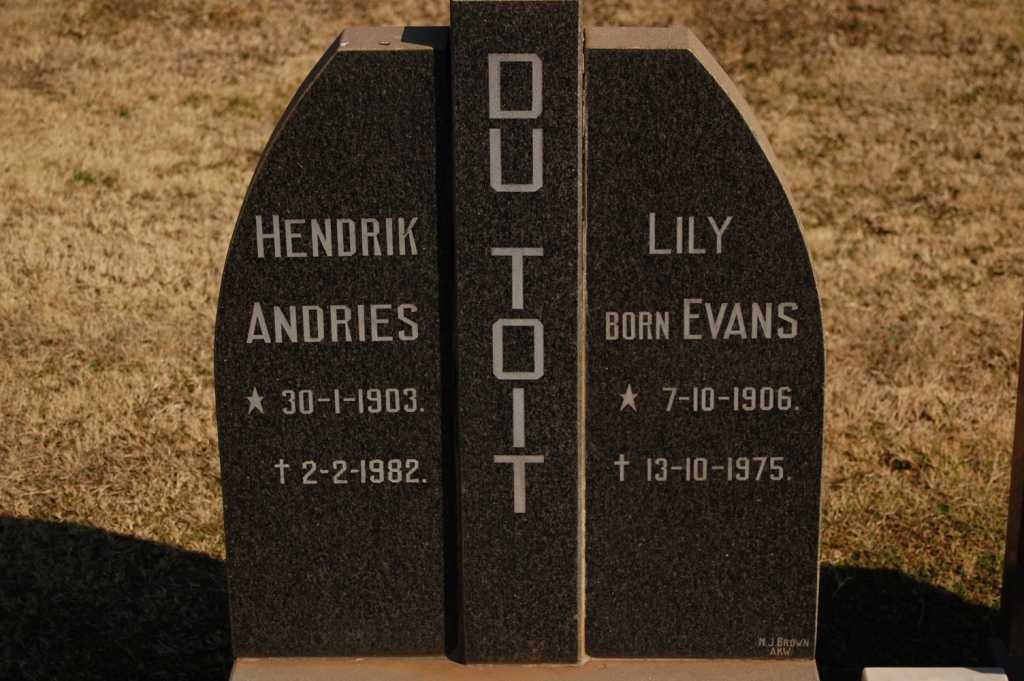 TOIT Hendrik Andries, du 1903-1982 &amp; Lily EVANS 1906-1975
