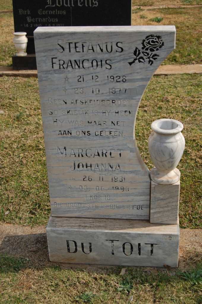 TOIT Stefanus Francois, du 1928-1977 &amp; Margaret Johanna 1931-1998