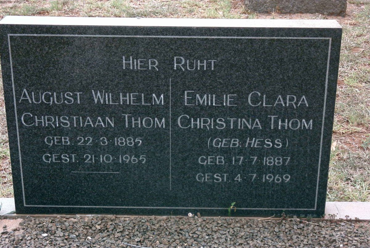 THOM August Wilhelm Christiaan 1885-1965 &amp; Emilie Clara Christina HESS 1887-1969
