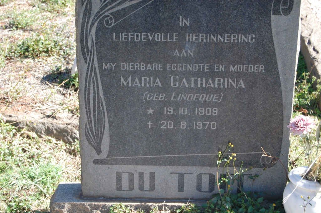 TOIT Maria Catharina, du nee LINDEQUE 1909-1970
