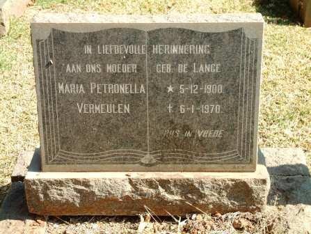 VERMEULEN Maria Petronella nee DE LANGE 1900-1970