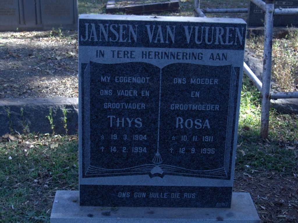 VUUREN Thys, Jansen van 1904-1994 &amp; Rosa 1911-1995
