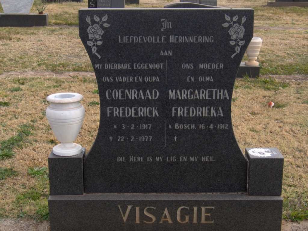 VISAGIE Coenraad Frederick 1917-1977 &amp; Margaretha BOSCH 1912-