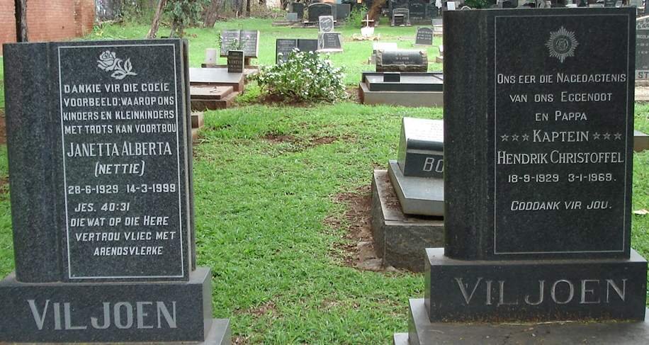 VILJOEN Hendrik Christoffel 1929-1969 &amp; Janetta Alberta 1929-1999