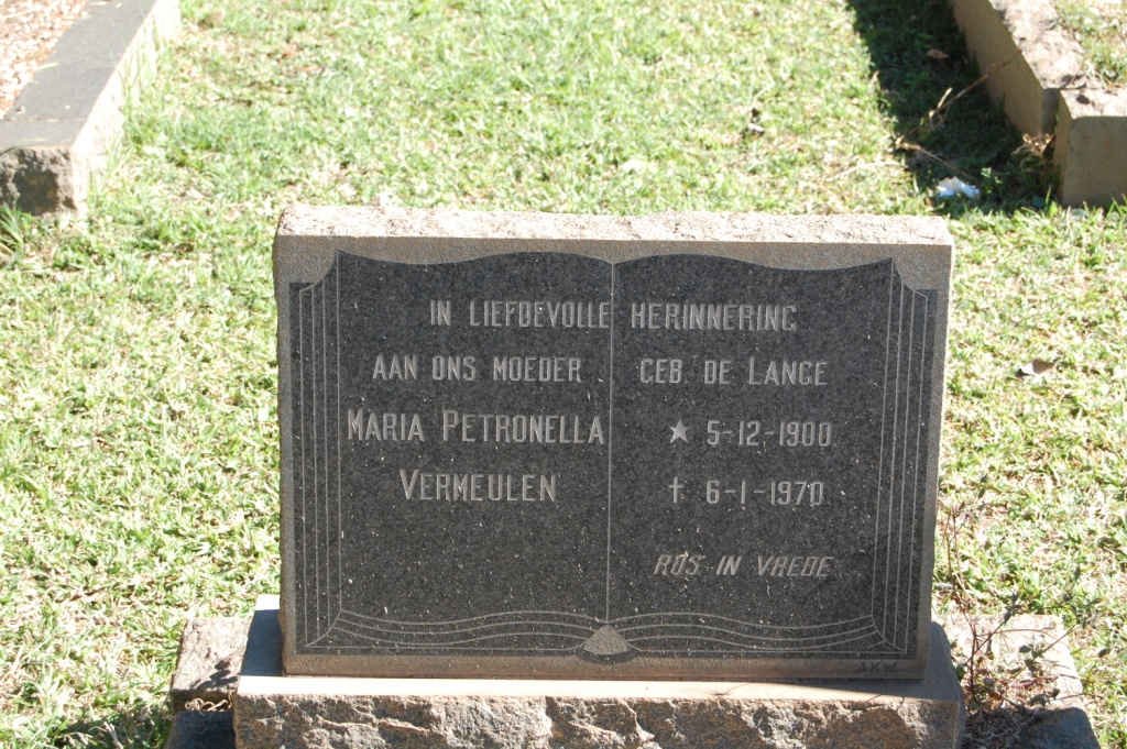 VERMEULEN Maria Petronella nee DE LANGE 1900-1970