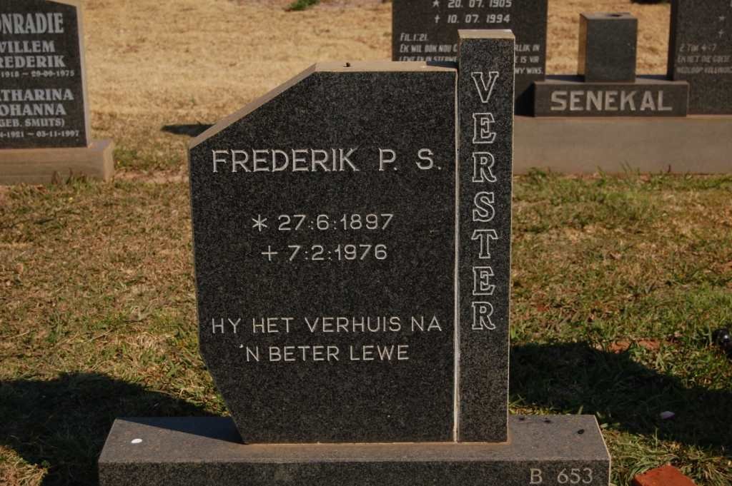 VERSTER Frederik P.S. 1897-1976
