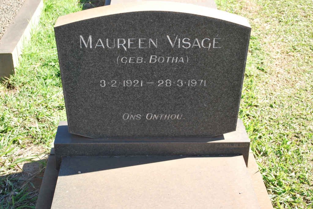 VISAGÉ Maureen nee BOTHA 1921-1971