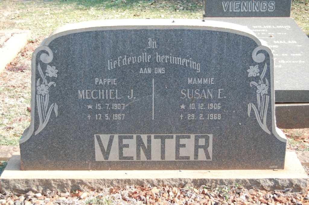 VENTER Mechiel J. 1907-1967 &amp; Susan E. 1906-1968