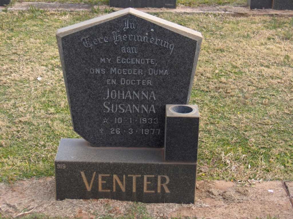 VENTER Johanna Susanna 1933-1977