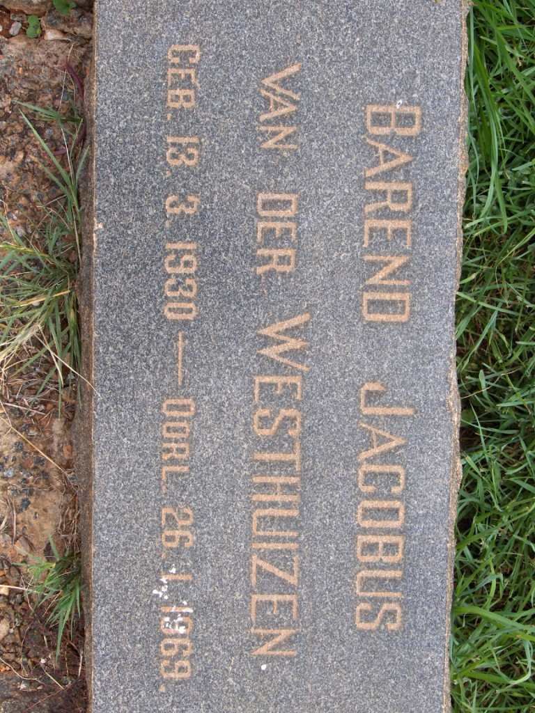 WESTHUIZEN Barend Jacobus, van der 1930-1969