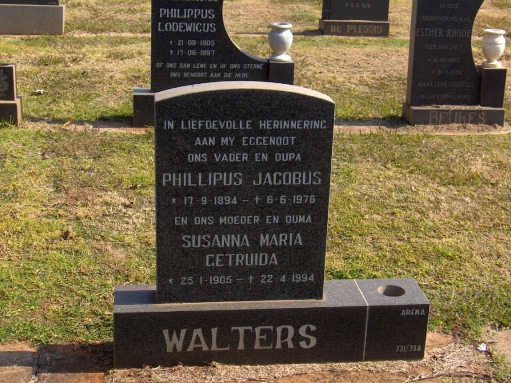 WALTERS Phillipus Jacobus 1894-1976 &amp; Susanna Maria Gertruida 1905-1994