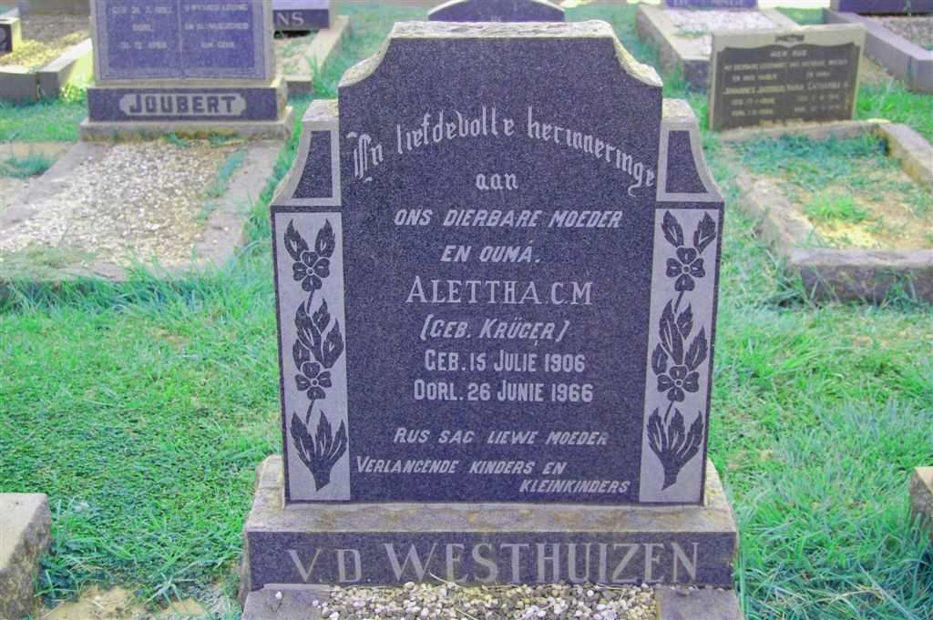 WESTHUIZEN Alettha C.M. v.d. nee KRüGER 1906-1966