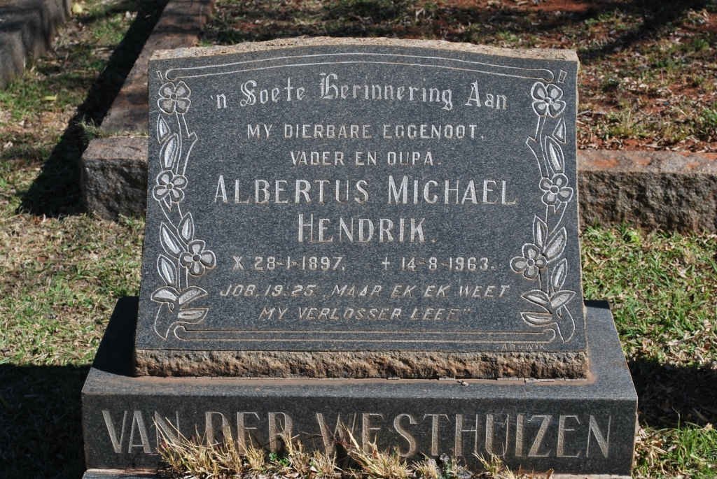 WESTHUIZEN Albertus Michael Hendrik, van der 1897-1963