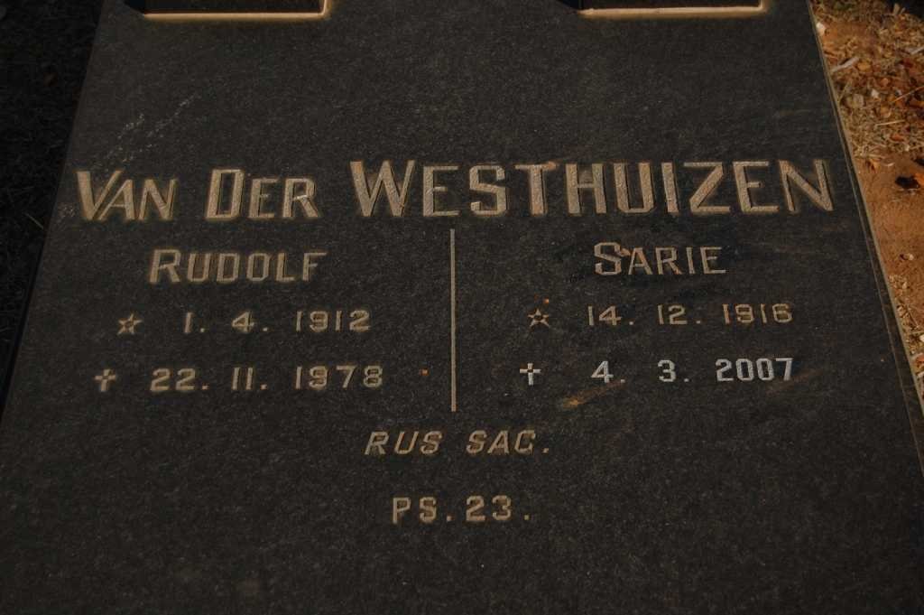 WESTHUIZEN Rudolf, van der 1912-1978 &amp; Sarie 1916-2007