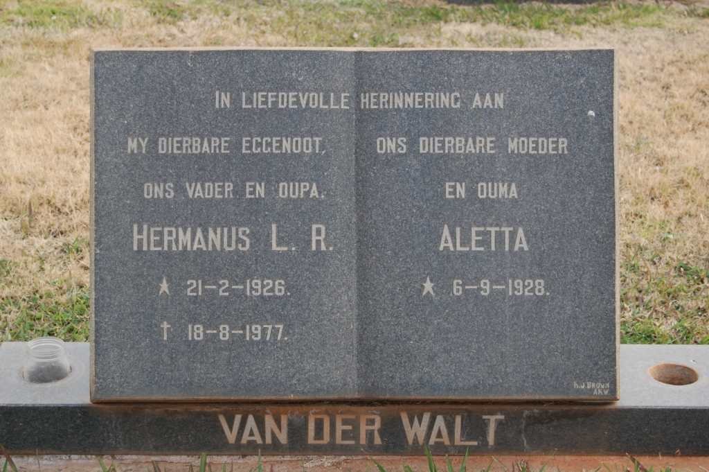WALT Hermanus L.R., van der 1926-1977 &amp; Aletta 1928-