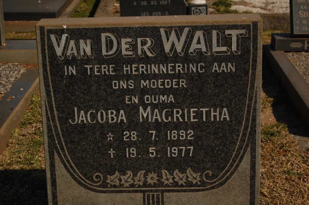 WALT Jacoba Magrietha , van der 1892-1977