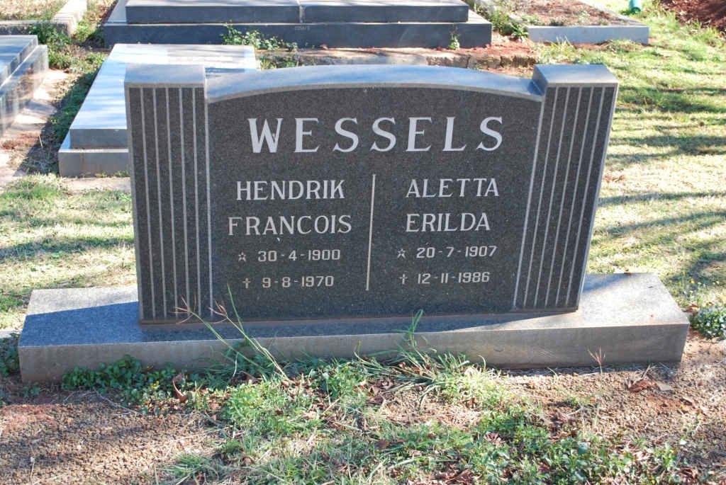 WESSELS Hendrik Francois 1900-1970 &amp; Aletta Elrida 1907-1986