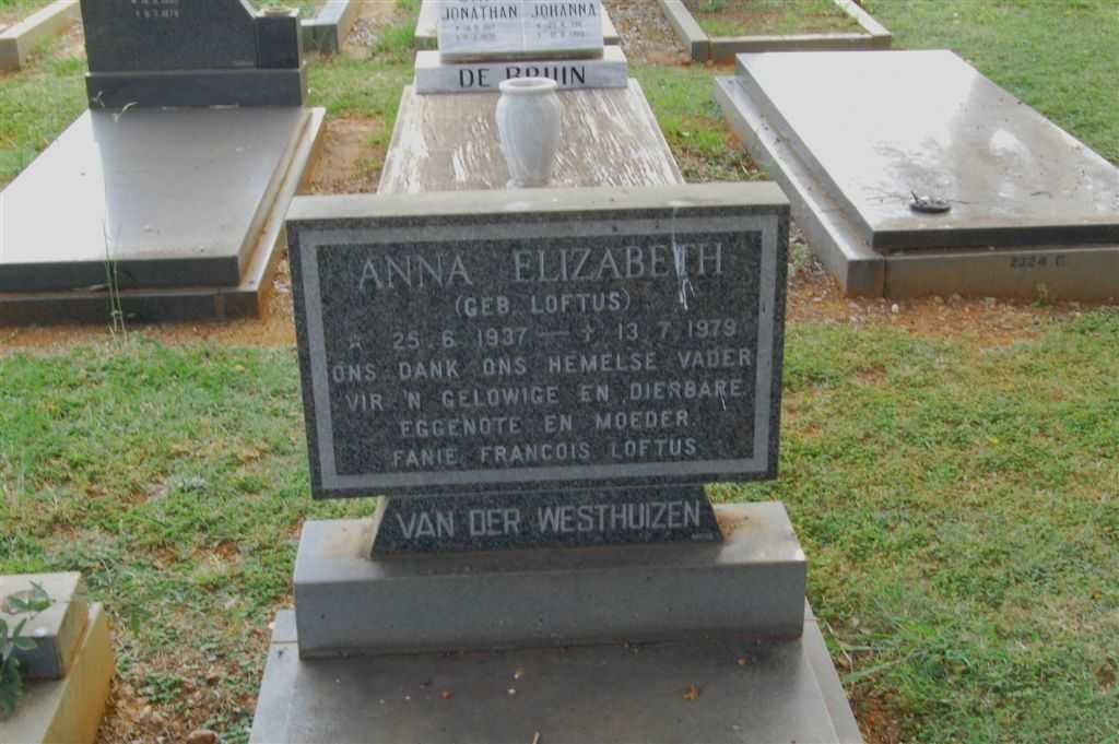 WESTHUIZEN Anna Elizabeth, van der nee LOFTUS 1937-1979