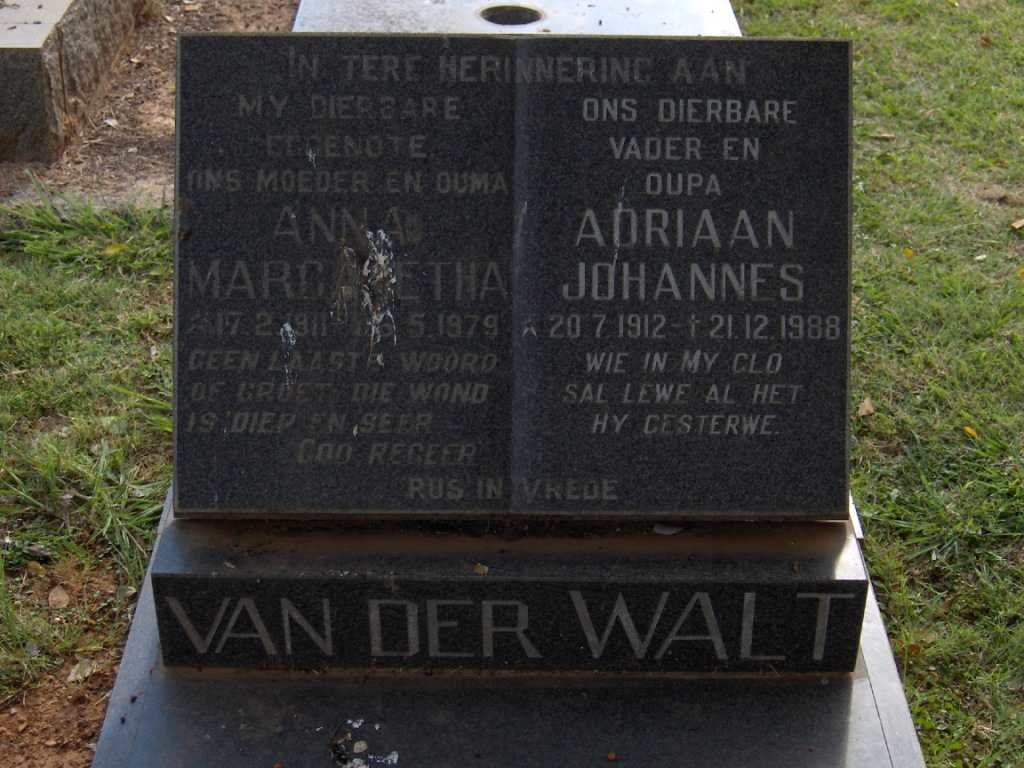 WALT Adriaan Johannes, van der 1912-1988 &amp; Anna Margaretha 1911-1979