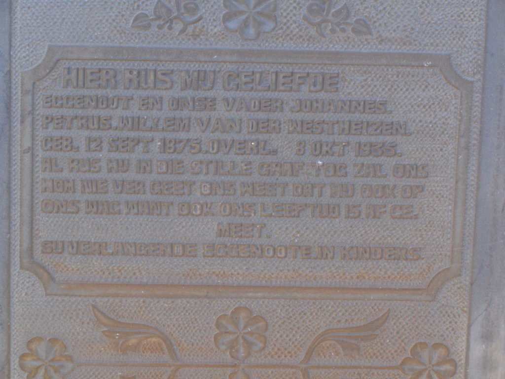 WESTHUIZEN Johannes Petrus Willem, van der 1875-1935