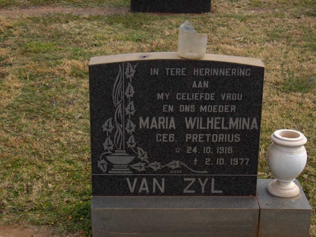ZYL Maria Wilhelmina, van nee PRETORIUS 1918-1977