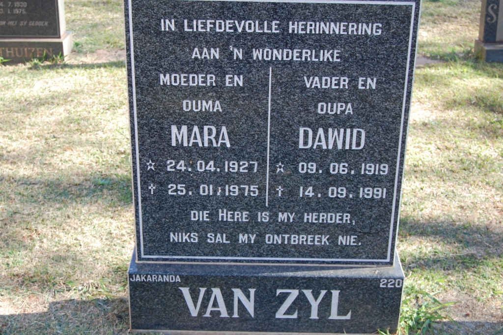 ZYL Dawid, van 1919-1991 &amp; Mara 1927-1975