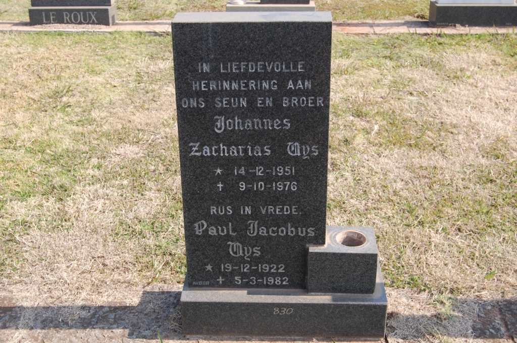 UYS Johannes Zacharias 1951-1976 :: UYS Paul Jacobus 1922-1982