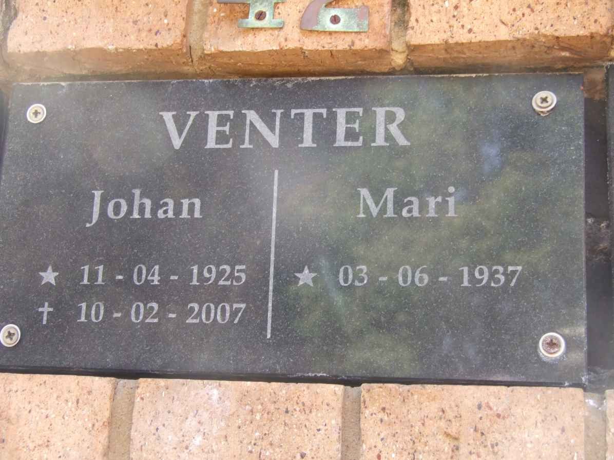 VENTER Johan 1925-2007 &amp; Mari 1937-