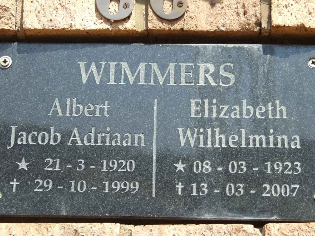 WIMMERS Albert Jacob Adriaan 1920-1999 &amp; Elizabeth Wilhelmina 1923-2007