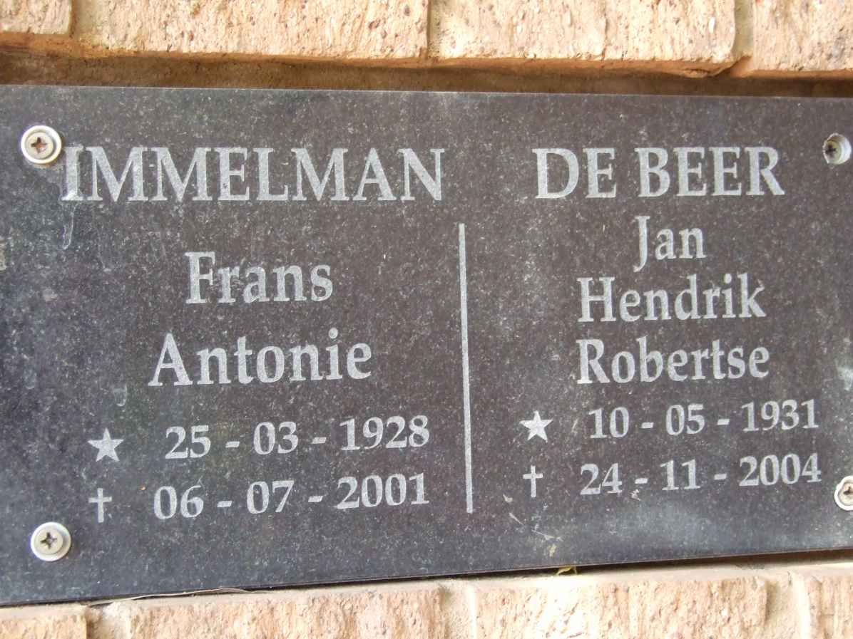 IMMELMAN Frans Antonie 1928-2001 :: DE BEER Jan Hendrik Robertse 1931-2004