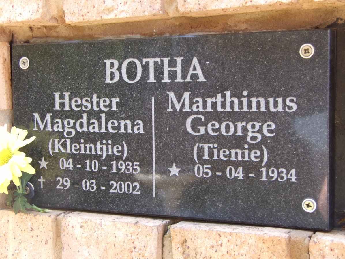 BOTHA Marthinus George 1934- &amp; Hester Magdalena 1935-2002