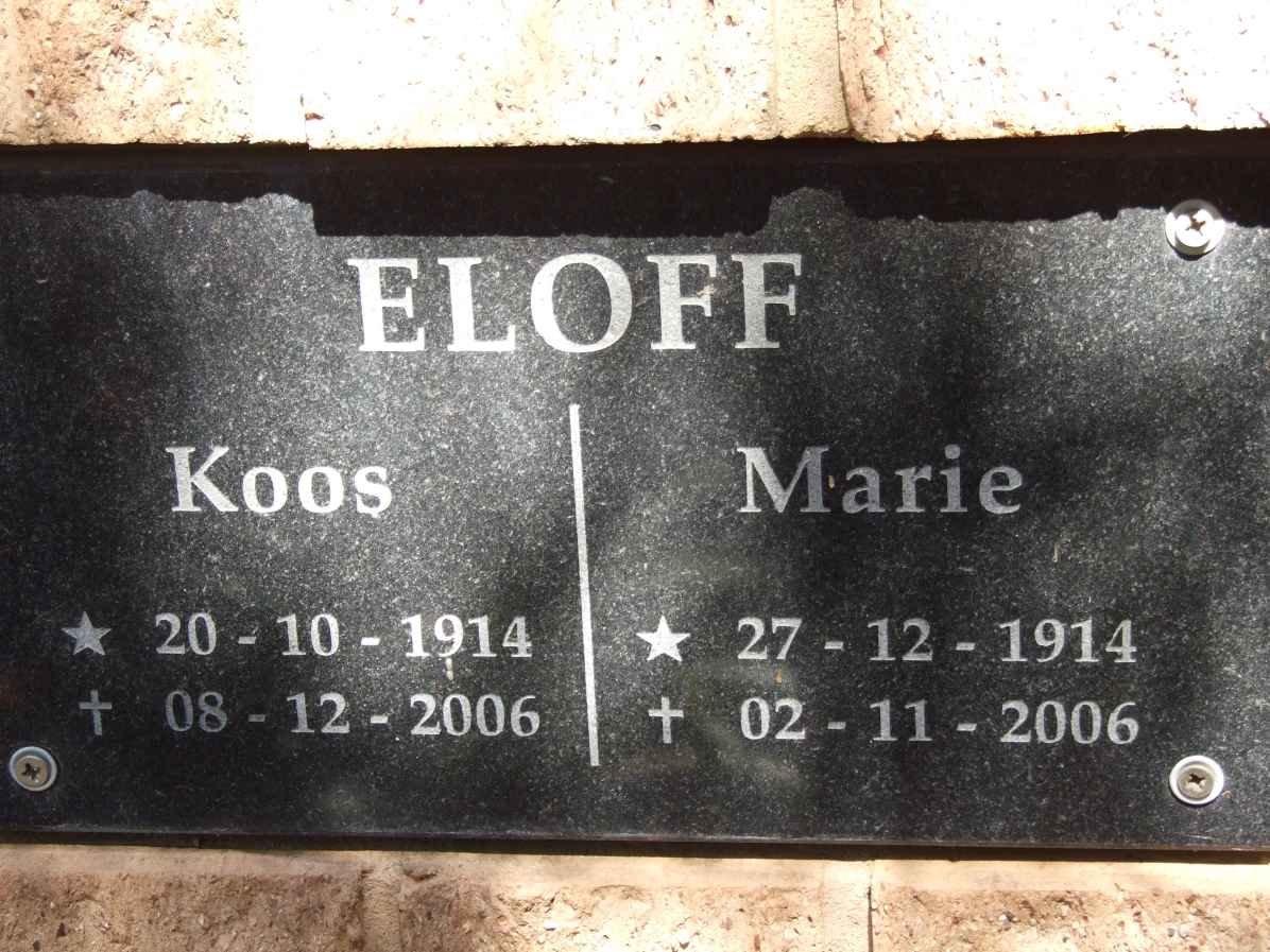 ELOFF Koos 1914-2006 &amp; Marie 1914-2006