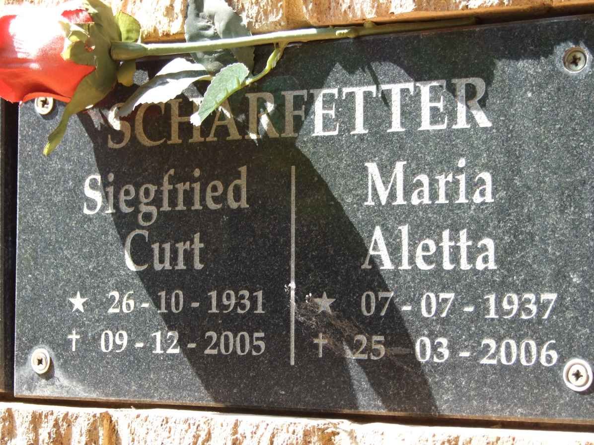 SCHARFETTER Siegfried Curt 1931-2005 &amp; Maria Aletta 1937-2006