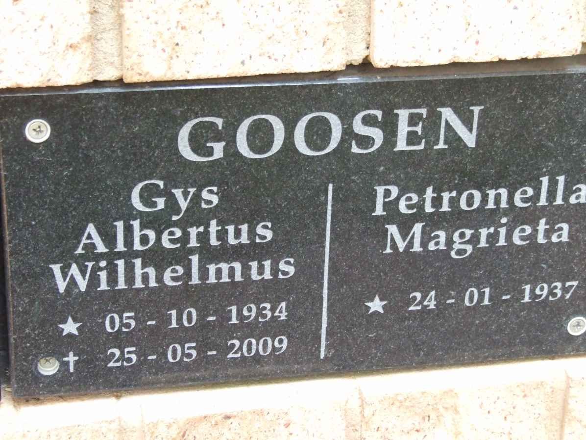 GOOSEN Gys Albertus Wilhelmus 1934-2009 &amp; Petronella Magrieta 1937-