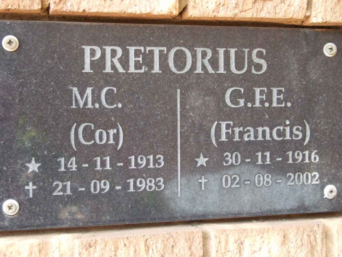 PRETORIUS M.C. 1913-1983 &amp; G.F.E. 1916-2002