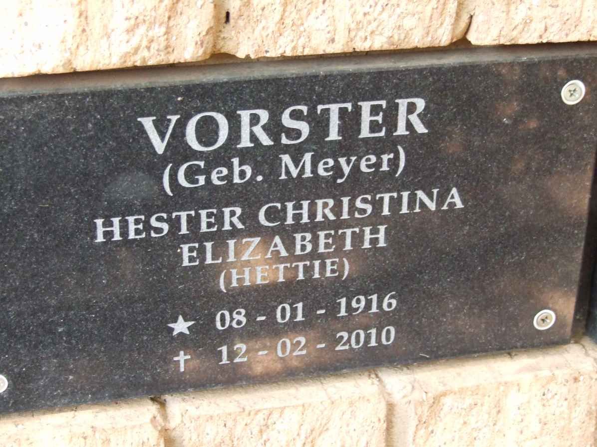 VORSTER Hester Christina Elizabeth nee MEYER 1916-2010